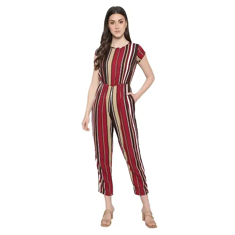 Maya Collections Women's Narrow Bottom Striped Jumpsuit for Casual Wear
