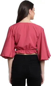 MAYA COLLECTIONS Women's Flared Sleeves Wrap Style Solid Tops-thumb2