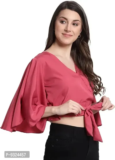 MAYA COLLECTIONS Women's Flared Sleeves Wrap Style Solid Tops-thumb4