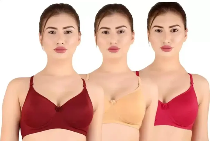 Stylish Blend Solid Bras For Women Pack Of 3