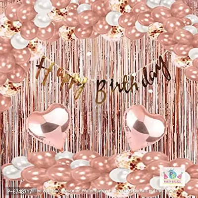 Rosegold And White Happy Birthday Decoration Kit With Curtain,Ballloons,Banner,Heart,48Pcs For Birthday Decoration Boys Kids,Girls,Husband,Wife Girl Friend Adult-thumb0