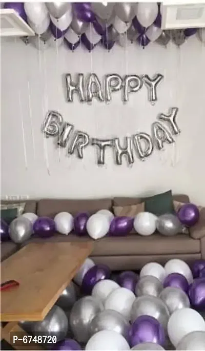 Fancy Solid Happy Birthday Foil Letters , 1St Birthday , 25Th Birthday Decoration Balloon (Purple, Silver, White, Pack Of 51)