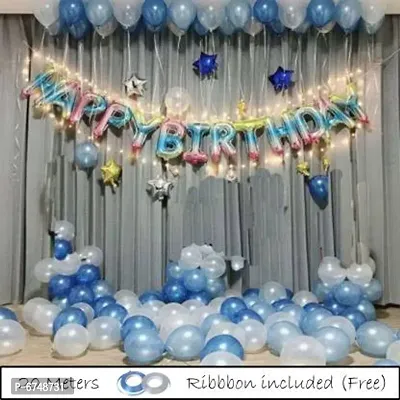 Fancy Solid Happy Birthday Foil Balloon Set Of 49 Balloon 13 Happy Birthday Foil Balloon 1 Light 30 Blue White Metallic Balloons 5 Small Foil Star 5 Balloon (Blue, Silver, Gold, White, Pack Of 49)-thumb0