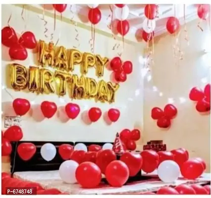 Fancy Solid Golden Happy Birthday Foil Letter Balloons With 30 Red  White  15 Red Heart Shaped Balloons-thumb0