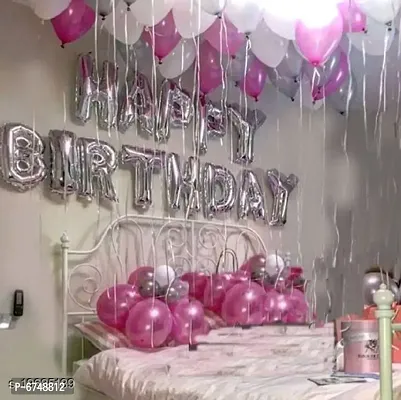 Happy Birthday Letter Foil Balloon 13 Letter Set (Silver)  Pack Of 30 Pcs Balloons (Pink, White, Silver)-thumb0