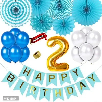 Second2Nd Happy Birthday Banner ComboKit Pack For Party Decorations (Pack Of 39) Blue