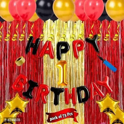 First1St Happy Birthday ComboKitPack For Party Decoration Items (Pack Of 73) Red Black (Set Of 73)
