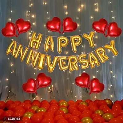 Red And Golden Happy Anniversary Decorations For Home Kit - 73Pcs-thumb0