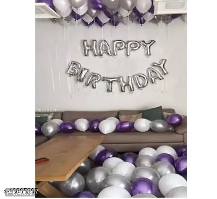 Trendy 13Pcs Silver Happy Birthday Foil Letters (16Inch)  30Pcs Metallic Balloons Combo (White, Silver, Purple)