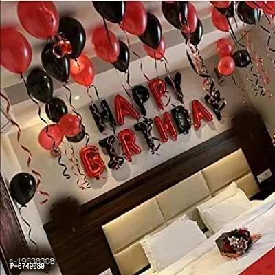 Happy Birthday Red Black Foil Letters 30 Pcs Red, Black Balloons For Birthday Decorations-thumb0