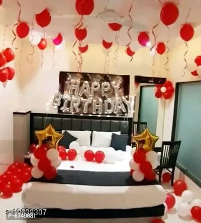 Happy Birthday Silver Foil Letters 2 Pcs Gold Star Foil  30 Pcs Red, White Balloons For Birthday Decorations