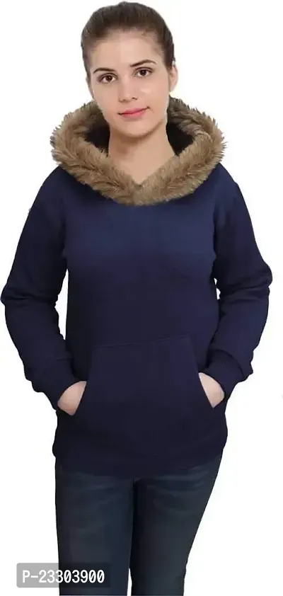 Buy Neu Look Women s Hooded Neck Faux Fur Pullover Hoodies Navy