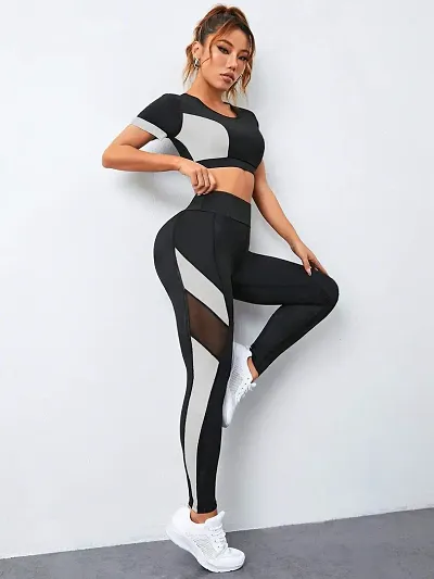 Buy Imperative Women Color Block Strechable Yoga Pants with Mesh