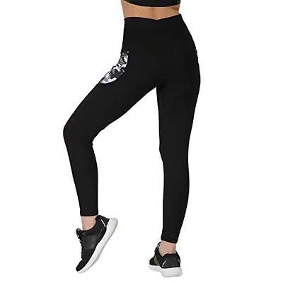 Black Abstract Printed Gymwear Legging With Side Solid Panel |  ADFY-KRIATH-2118 | Cilory.com