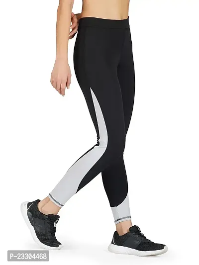 Lovable Women Girls Solid Polyester Spandex Sports Tights in Black Color