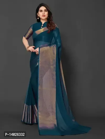 Chiffon saree with golden zari and running blouse-thumb0