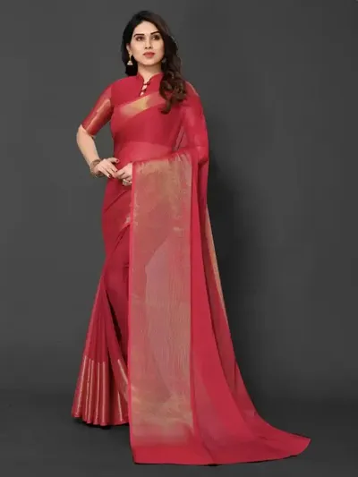 Women Stylish Chiffon Saree with Blouse piece