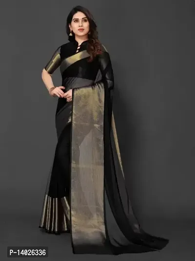 Chiffon saree with golden zari and running blouse-thumb0