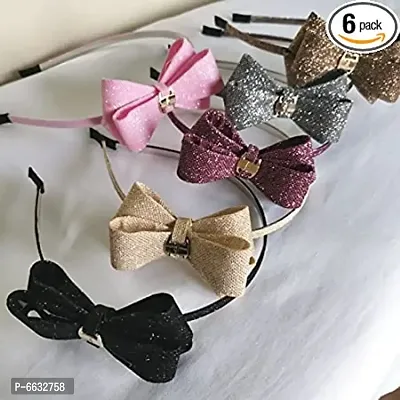 HRK GIFT Hair Accessories, Glittered Double Knot Bows Attached to a Steel Hairband Headband for Baby Girl/Girls/Women. Pack of 6 piece. Color-MULTICOLOR