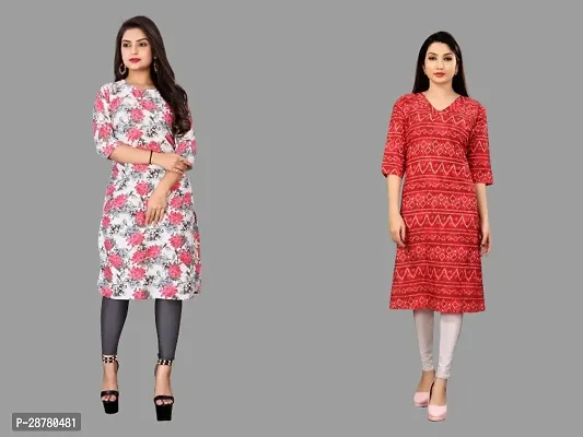 Stylish Multicoloured Crepe Printed Kurta For Women Pack Of 2-thumb0