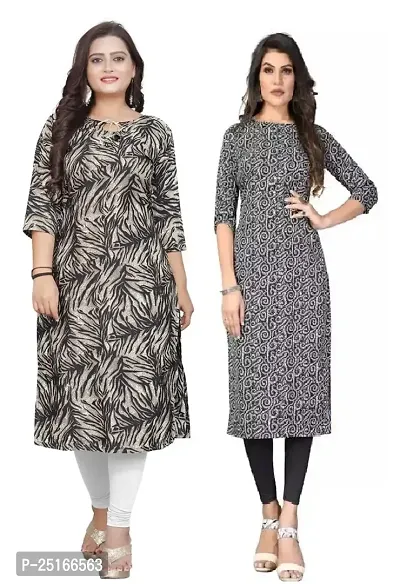 Stylish Crepe Multicoloured Printed Kurta For Women Combo Of 2 Pack-thumb0