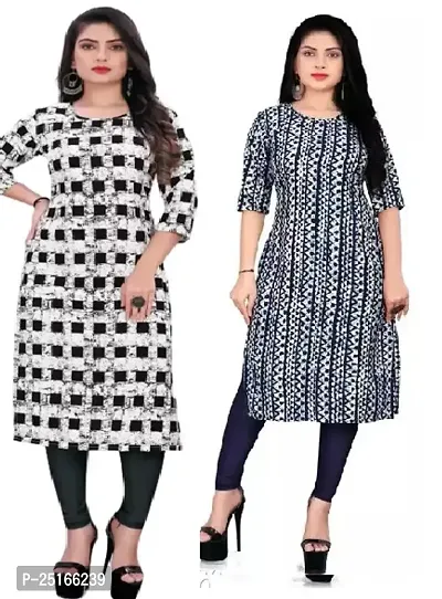 Stylish Crepe Multicoloured Printed Kurta For Women Combo Of 2 Pack-thumb0