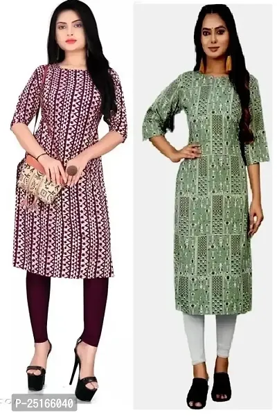 Stylish Crepe Multicoloured Printed Kurta For Women Combo Of 2 Pack-thumb0