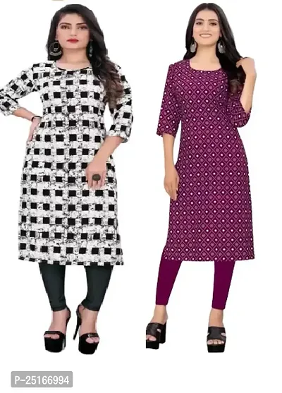 Stylish Crepe Multicoloured Printed Kurta For Women Combo Of 2 Pack