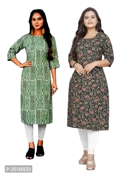 Stylish Crepe Multicoloured Printed Kurta For Women Combo Of 2 Pack-thumb0