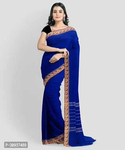 Stylish Cotton Silk Blue Printed Saree without Blouse piece-thumb0