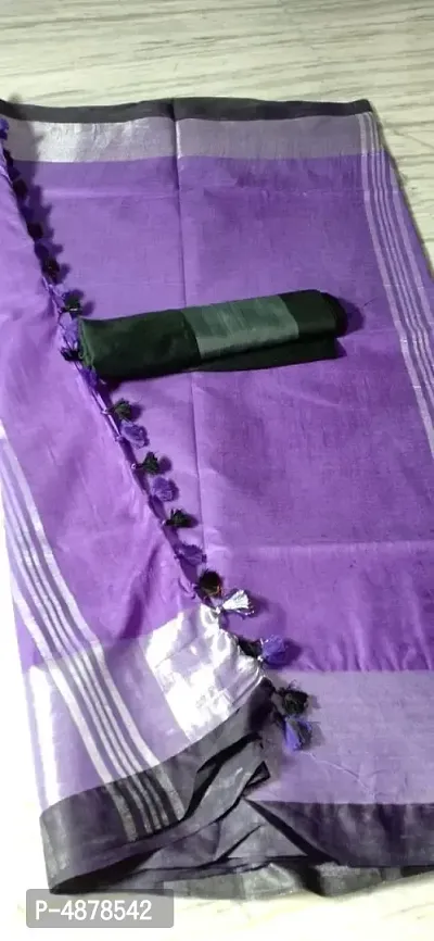 Stylish Purple Woven Design Linen Saree With Blouse Piece-thumb0