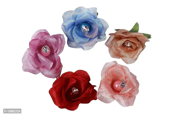 Satin Flower For Decoration Pack Of 36Pc In Assorted 6 Colors(Satin Flower With Pearl And Stone)