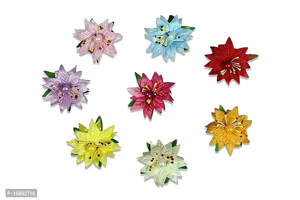 Satin Flower For Decoration Pack Of 36Pc In Assorted 6 Colors(Flower With Pearl)