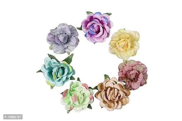 Satin Flower For Decoration Pack Of 36Pc In Assorted 6 Colors(2 Tone Satin Rose)