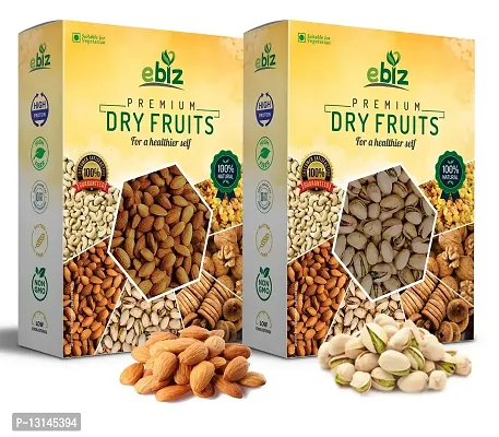 eBiz Mix Nuts Dry Fruits pack of Almonds, Pistachios|Combo Pack (Badam, Pista)| Almonds, Pistachios |Mixed Dry Fruit Pack with High Protein & Fiber?(2 x 200 g)