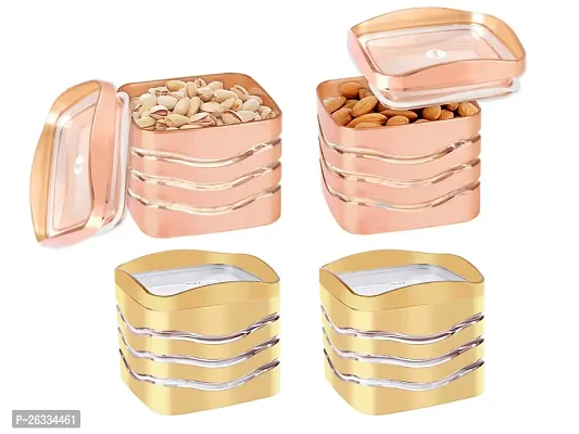 PORPOISE Airtight Storage Kitchen Jar | Container Laher Small Size, 4 Piece Set, 500 ml each (2pc Gold + 2pc Rose Gold)