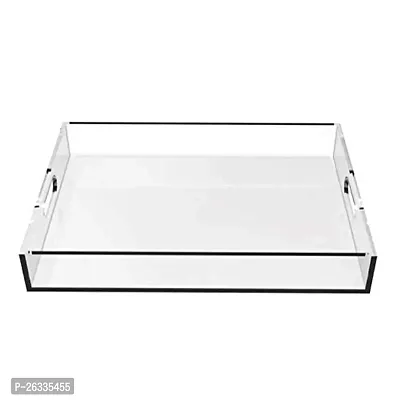Porpoise Serving Acrylic Tray for Dining Table, Home and Kitchen Storage Acrylic Tray/Tea Tray and Coffee Table Tray/Breakfast Tray with Acrylic Handle Serving Tray (Transparent)-thumb2