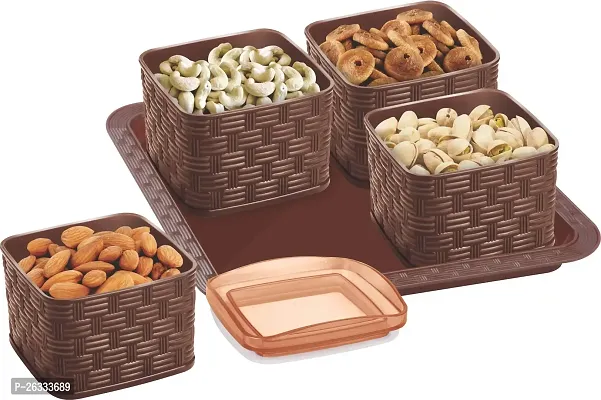 PORPOISE Airtight Serving Tray Dry Fruit, Candy, Chocolate, Snacks Storage Box - 500ml, 4 Pcs, Brown