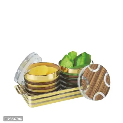 Porpoise Dry Fruit Set Box with Lid  Serving Tray, Storage Container,100% Air-Tight (Sandalwood 2pc + Tray)