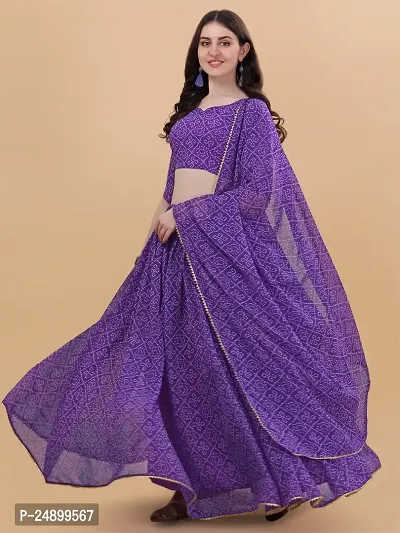 Stylish Purple Georgette Bandhani Lehenga Choli Set For Women