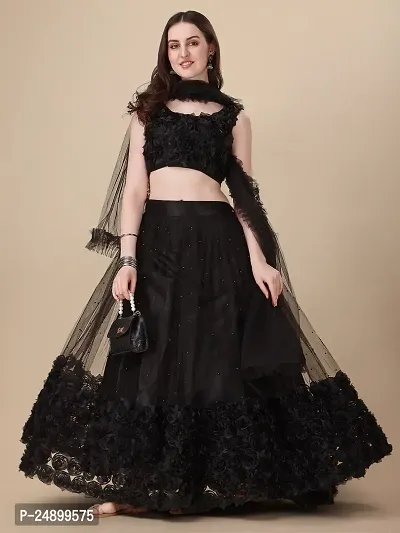 Stylish Black Organza Ruffle Lehenga Choli Set For Women-thumb0