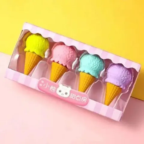 Rockjon 4 pcs cute cartoon ice cream Eraser Rubber Student Pencil Stationery Kids Gifts Non-Toxic Eraser (Multicolor)