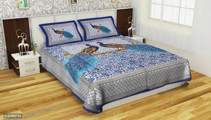 Comfortable Cotton Jaipuri Printed Double Bedsheet with Two Pillow Covers