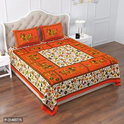 Comfortable Cotton Jaipuri Printed Double Bedsheet with Two Pillow Covers