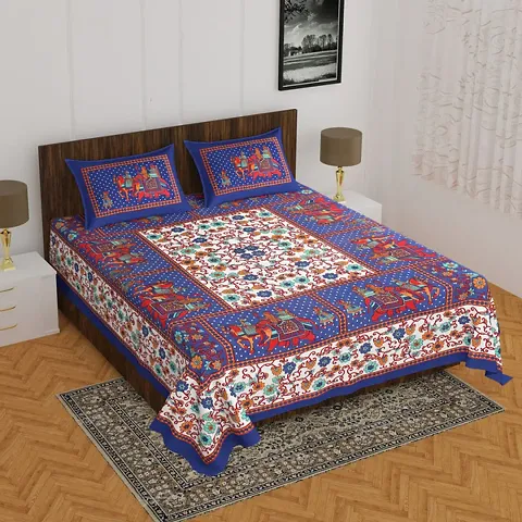 Printed Cotton Double Bedsheet with 2 Pillow Cover