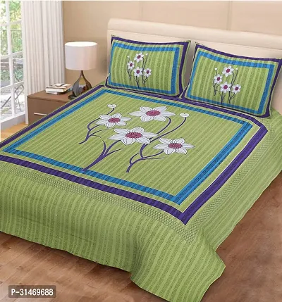 Comfortable Cotton Jaipuri Printed Double Bedsheet with Two Pillow Covers-thumb0