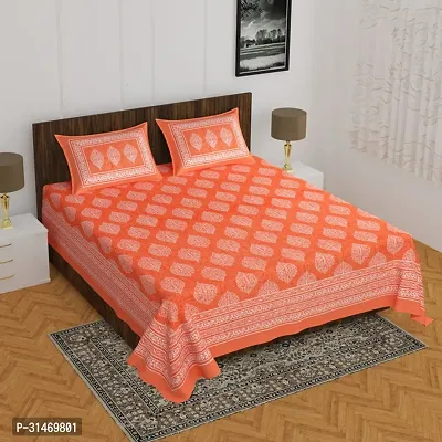 Comfortable Cotton Jaipuri Printed Double Bedsheet with Two Pillow Covers