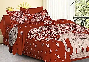 Tulsi Impex Abstract Pattern Pure Cotton Sanganeri Print Double Bed Sheet with 2 Pillow Covers-thumb1