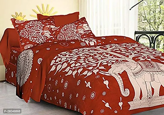 Tulsi Impex Abstract Pattern Pure Cotton Sanganeri Print Double Bed Sheet with 2 Pillow Covers-thumb2