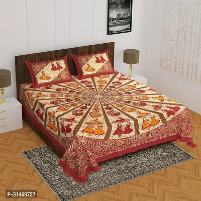 Comfortable Cotton Jaipuri Printed Double Bedsheet with Two Pillow Covers